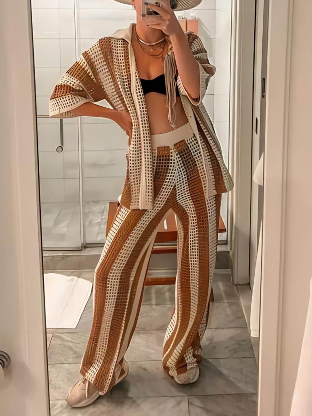 Loose Fit Striped Shirt Pants Set