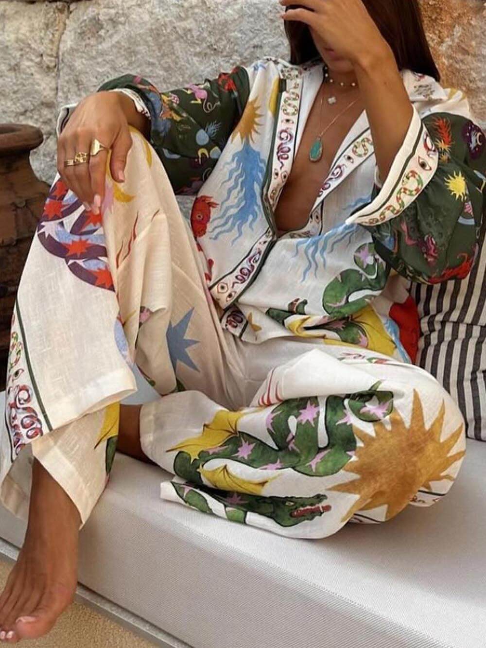 Printed Long Sleeve Shirt & Pants Set