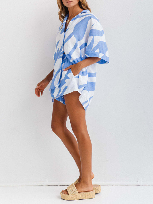 Resort Style Printed Shirt Shorts Set