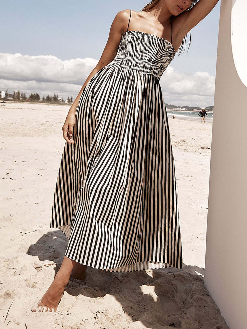 Sophisticated Unique Stripe Pleated Maxi Dress