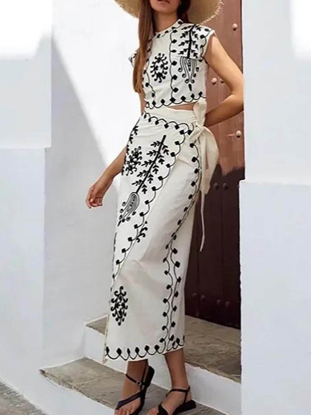 Tie Up Ethnic Crop Top with Midi Skirt