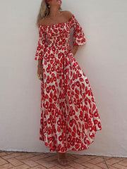 Elegant Floral Print Ruched Off-Shoulder Pocket Dress