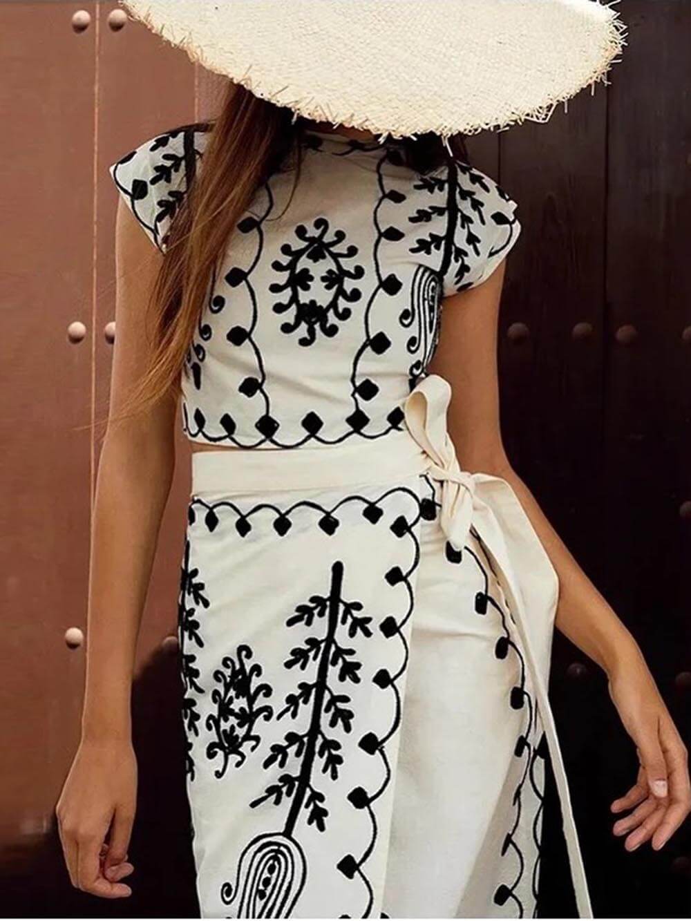 Tie Up Ethnic Crop Top with Midi Skirt