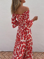 Elegant Floral Print Ruched Off-Shoulder Pocket Dress