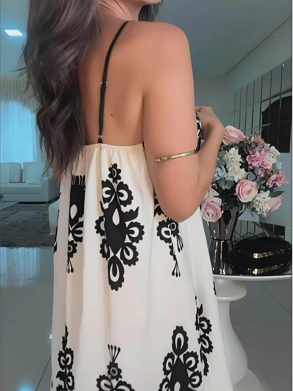 Sleeveless Cami Printed Loose Flared Dress