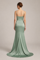 Satin Spaghetti Strap Mermaid Party Dress