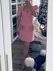 Elegant Sweet Puff Sleeve Sequin Evening Dress