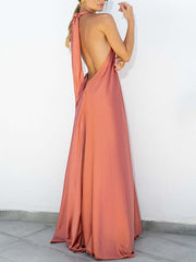 Summer Satin Halter Swing Gown Dress