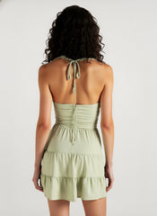 Solid V Neck Patchwork Cami Mini Dress