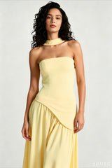 Solid Bustier High Slit Formal Dress