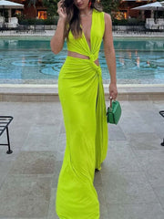 V-Neck Slit Ruched Asymmetric Dress