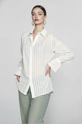 Raised Jacquard Flare Sleeve Blouse