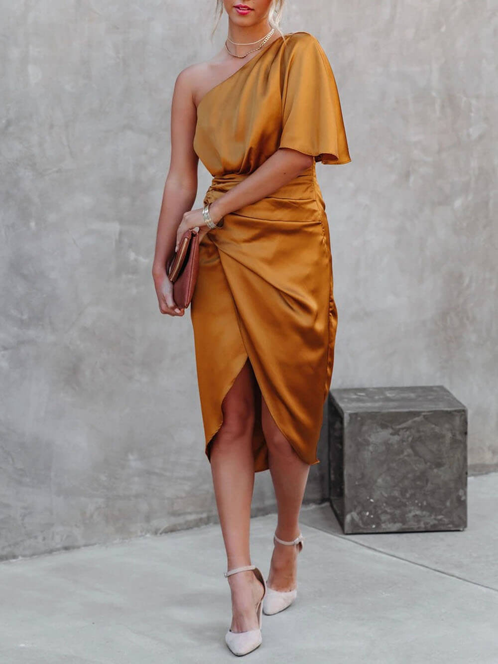 Sexy One-Shoulder Rose Detail Evening Gown