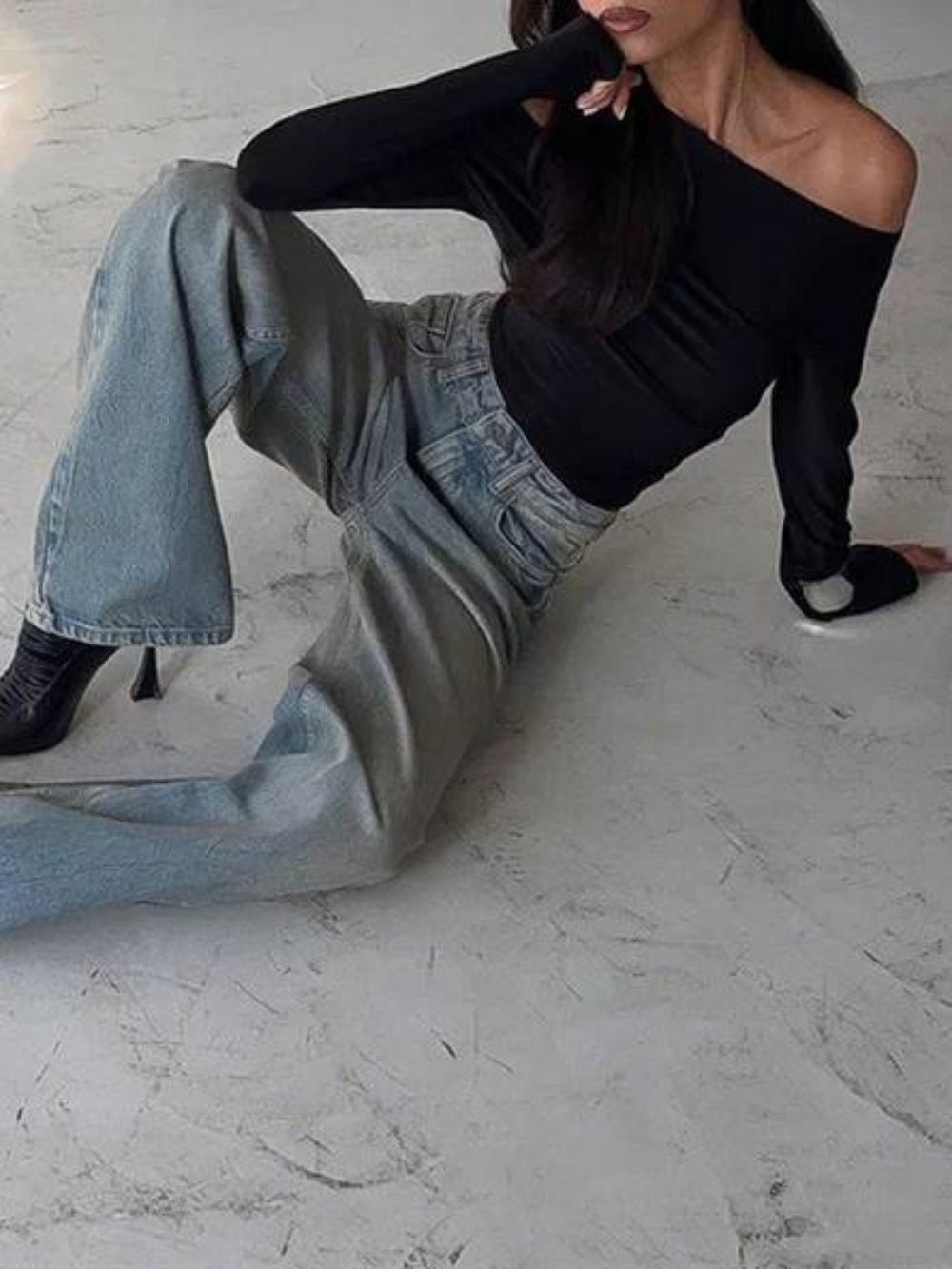 Slim Fit Tee with Irregular Shoulder