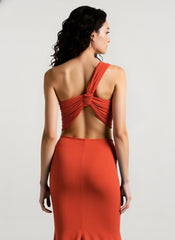 One Shoulder Ruched Backless Bodycon Maxi Dress