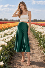 Satin High Waist A-Line Bodycon Skirt