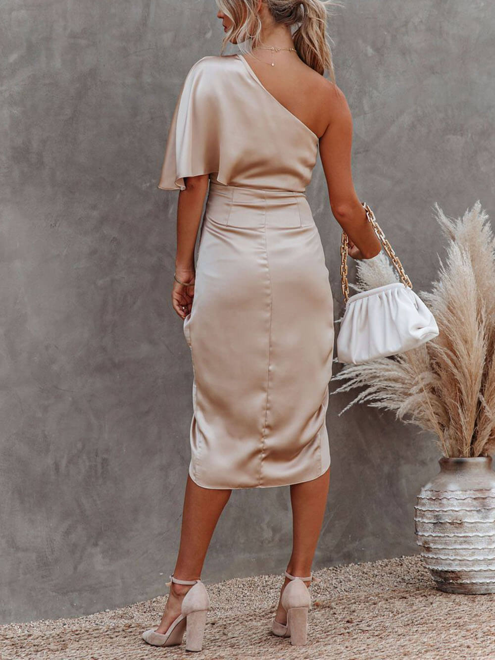 Sexy One-Shoulder Rose Detail Evening Gown