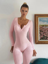 Ribbed Button Low Neck Jumpsuit