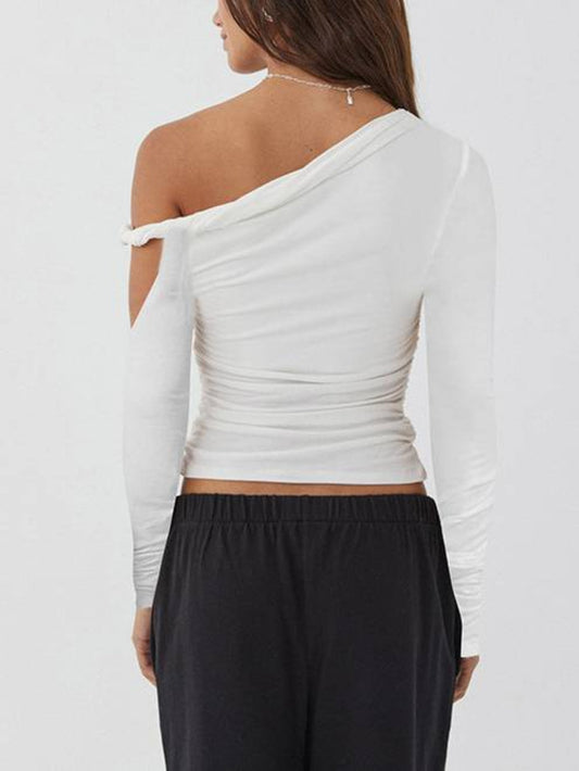 One-Shoulder Pleated Long Sleeve Top