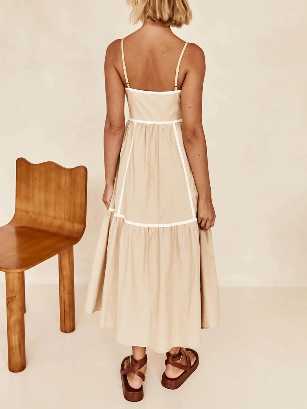 Contrast Color Trim Adjustable Straps Dress