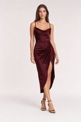 Slim Fit Sexy Halter Neck Satin Split Party Dress