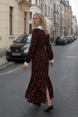 Collar Waist Cinched Stylish Floral Dress