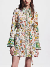 Exquisite Printed Flared Trumpet Sleeve Dress