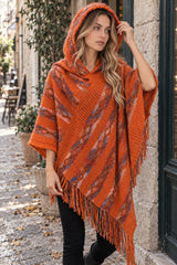Striped Hooded Knit Tassel Relaxed Coat