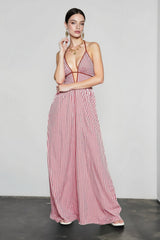 Deep V Striped Halter Vacation Dress
