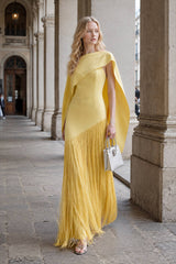 Fringe Hem Slim Fit Shawl Design Boho Dress