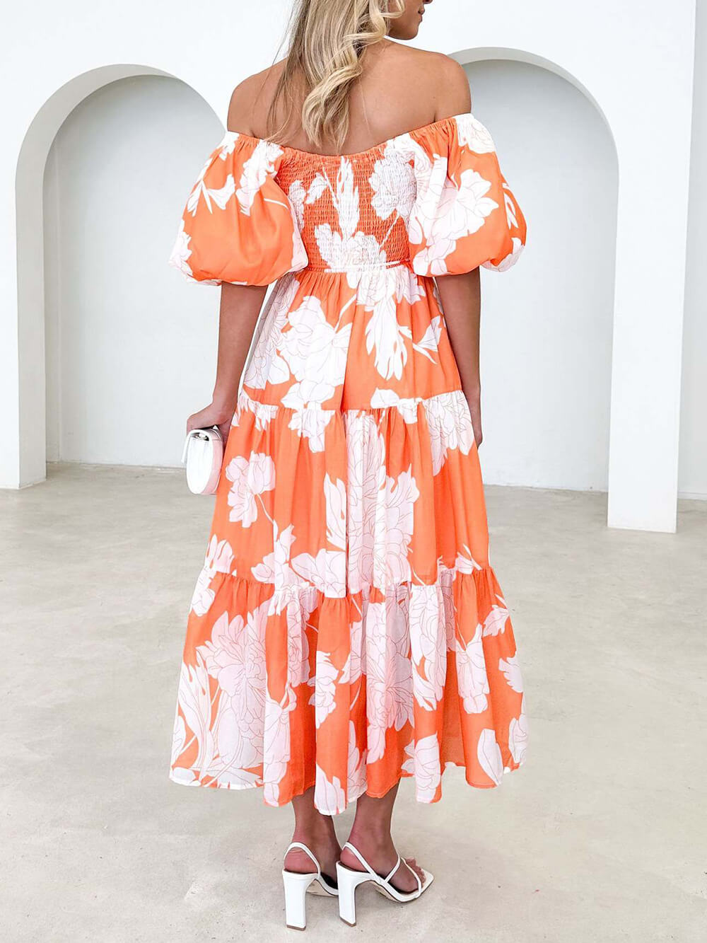Elegant Floral Off-Shoulder Puff Sleeve Dress