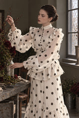 Sheer Polka Dot Long Sleeve Maxi Dress
