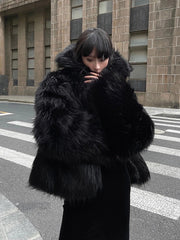 Oversized Black Faux Fur Coat