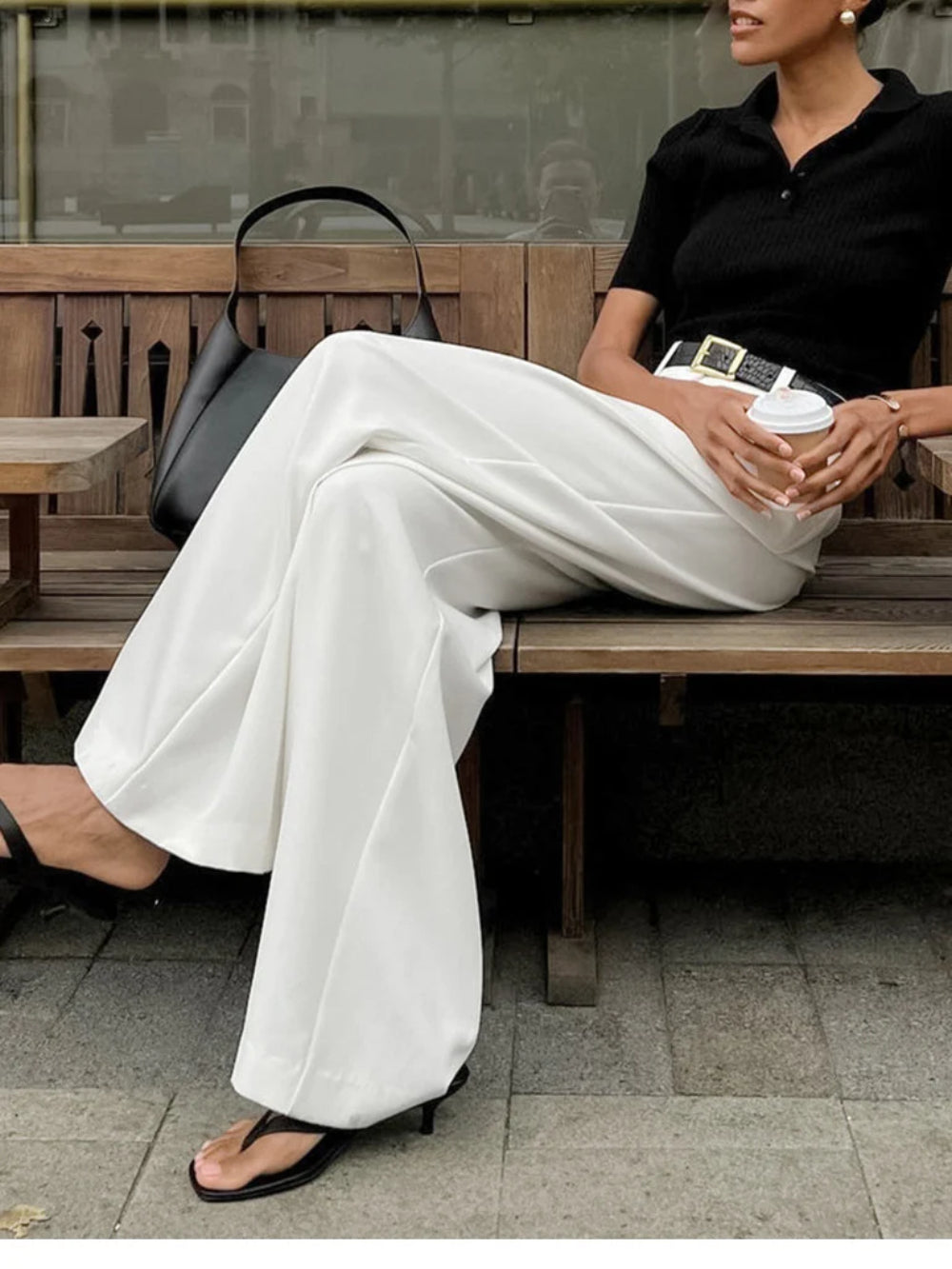 White High Waist Wide Leg Pants