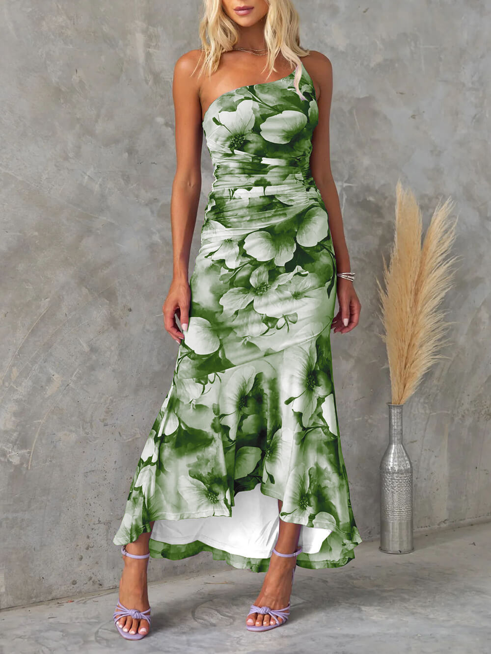 Casual Off-Shoulder Floral Print Elastic Slim Irregular Dress