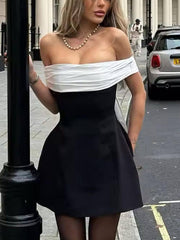 Elegant Sexy One-Shoulder Contrast Bow Dress