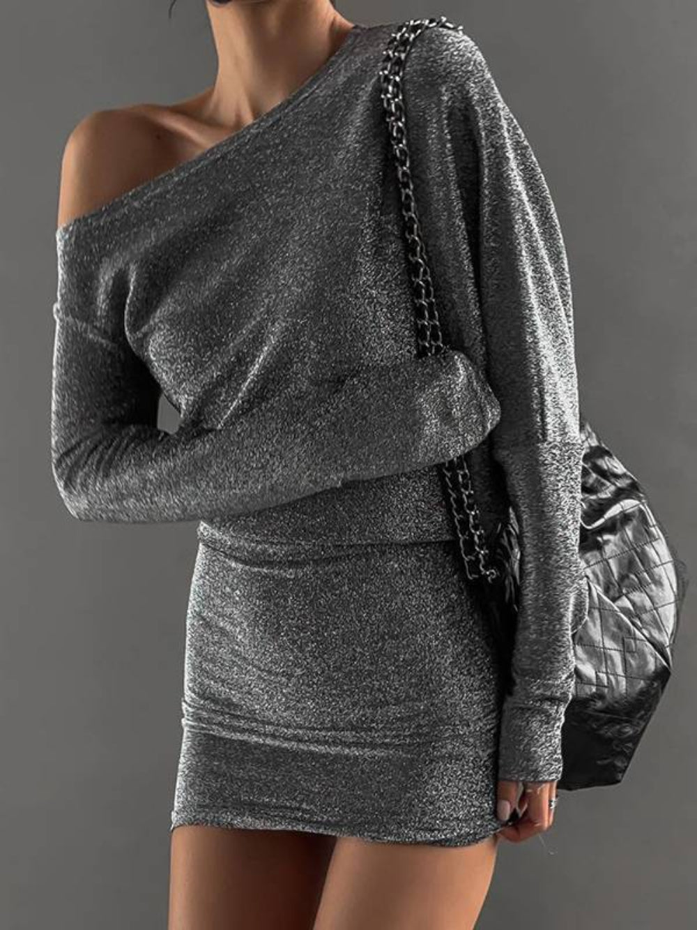 Off-Shoulder Sequin High Waist Mini Dress