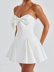Elegant Strapless Bow Accent Mini Dress