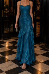 Satin Ruffle Trim Party Dress
