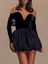 Long Sleeve Sexy Deep V Puff Mini Dress