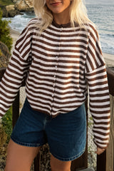 Stripe Roll Edge Button Casual Cardigan
