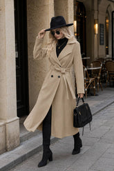 Wool Lapel Long Belted Double Overcoat