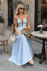 Deep V Neck Striped Backless Maxi Dress