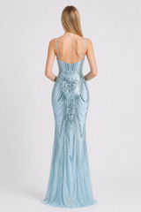 Boned Sequin Embroidered Formal Dress