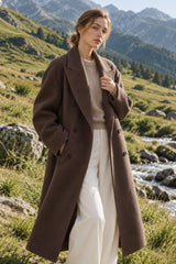 Solid Double-Breasted Turn-Down Overcoat