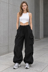 Casual Straight Wide Leg Pockets Joggers Trousers