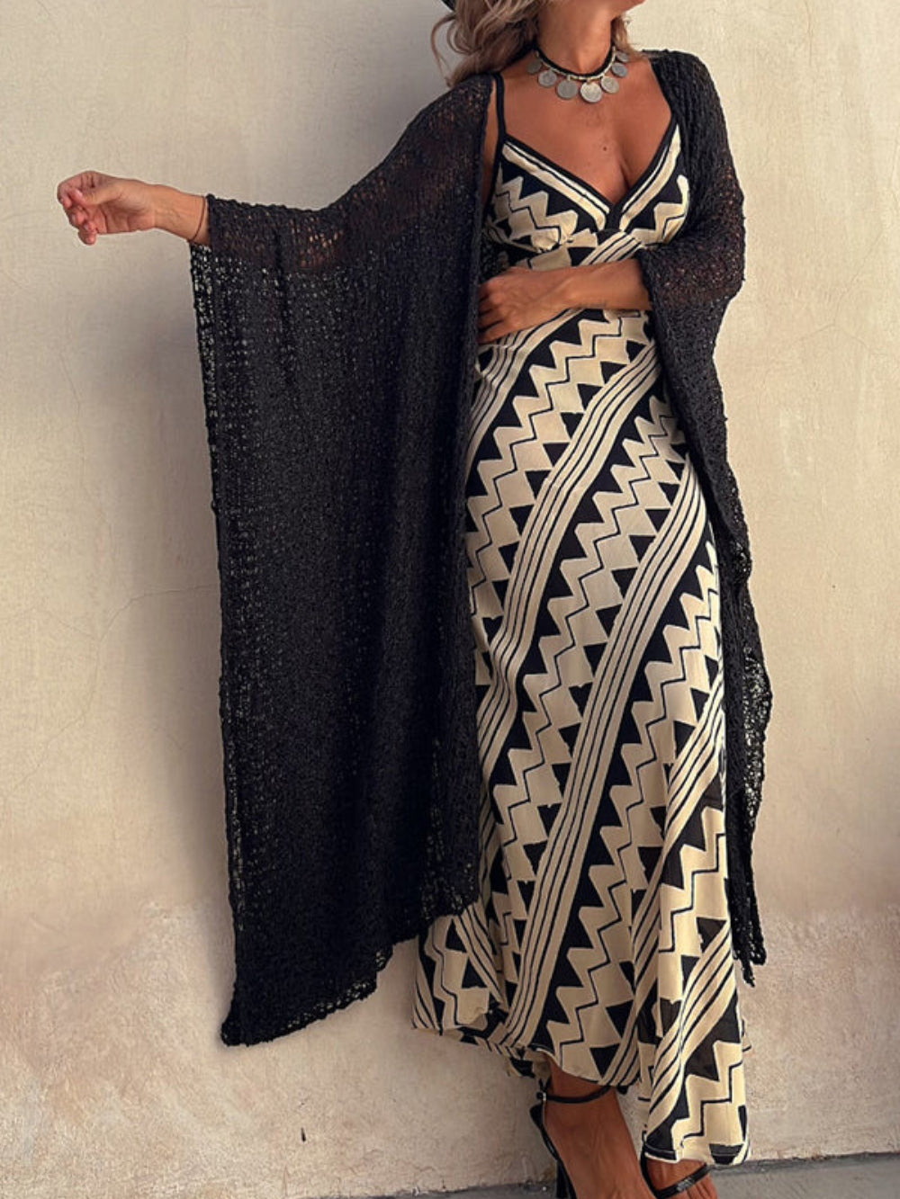 Exclusive Melody Satin Ethnic Print Smocked Back Dress