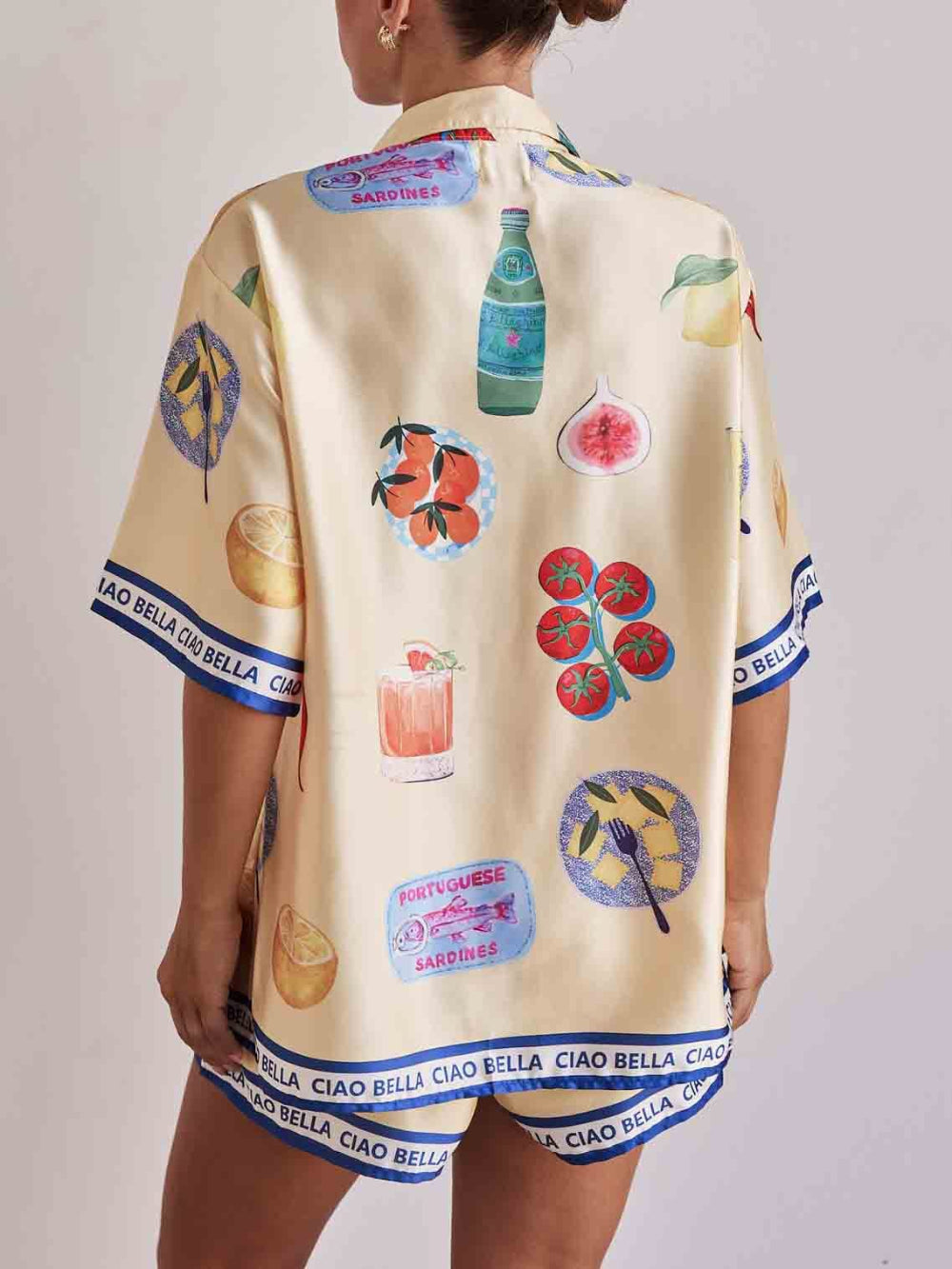 Printed Lapel Cardigan Shorts Set