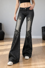 Vintage Plant Print Flared Jeans