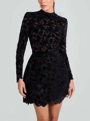 Elegant Sophisticated Lace Detail Mini Dress